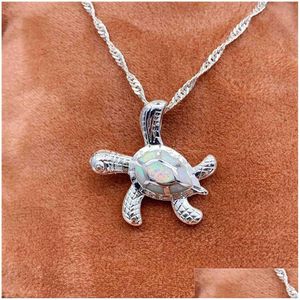Pendant Necklaces Opal Turtle Pendant Necklaces 925 Sterling Sier Chain Fashion Animal Design Uni Charm Necklace Party Jewelry For Wom Dhxnx