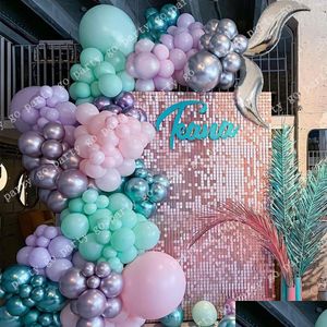 Inne impreza imprezowa dostarcza inne imprezy imprezowe 167pcs syrena ogonowa balon girland Zestaw Metallic Purple Green Balloo Dhgarden Dh9za