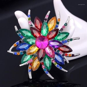 JUJIE Multicolor Crystal Flower Brooches For Women Wedding Bouquets Brooch Lapel Pins Fashion Jewelry Drop12595