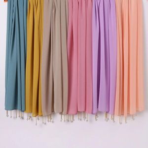 Roupas étnicas Mulheres Hijabs Oriente Médio Pérola Chiffon Frisado Cachecol Senhora Muçulmana