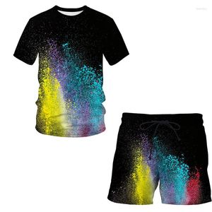 Herrespårskläder sommarmode kort ärm tryckt 3D -fläckig slipsfärgning serie t short shorts casual kläder 2 st.