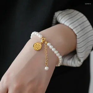 Charm Bracelets Fashion Stainless Steel Chain String Pearl Bracelet China Fu Character Round Brand Pendant Hand Jewelry Wholesale