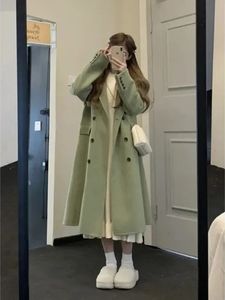 Womens Wool Blends Winter Coat för kvinnor Höstblandad koreansk stil Löst lapel Singel Breasted Long Sleeve Warm Fashion Elegant Coats 231018