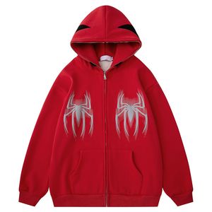 Fleece Zapip Bluza Płaszcz Y2K Hip Hop Spider Letter Graphic Print Full Zip Up Hood Bluza Streetwear 2023 HARAJUKU JACJE