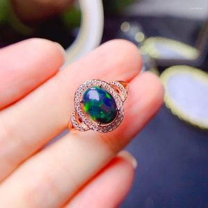 Cluster Rings 925 Silver Dyed Natural Black Opal Ring 7mm 9mm Jewelry With Gold Plating Solid Gemstone