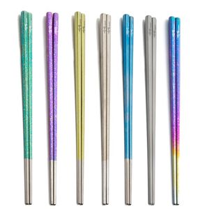 TiTo Titanium Chinese Metal Squre Chopsticks Household Outdoor Camping Tableware Reusable Korean Titanium Chopsticks