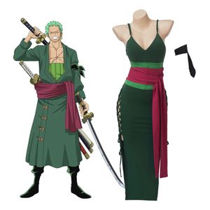 Roronoa Zoro Cosplay Kostüm Anime Wano Country Zoro Outfit Sexy grünes Trägerkleid für Frauen Halloween Karneval Party KleidungCosplay