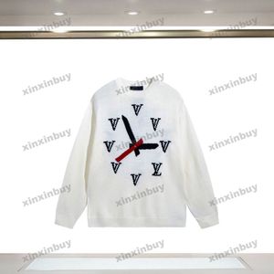 xinxinbuy erkekler tasarımcı kapüşonlu sweatshirt saat mektubu jacquard yün kadın siyah mavi sarı beyaz xs-xl