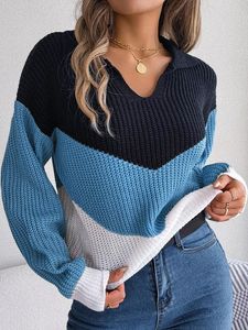 Women's Sweaters Liooil Color Block Stripe Knit Sweater Women Knitting Pullovers Ribbed Loose Tops 2023 In Knitwears Autumn Winter