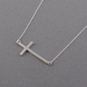 1 geometric Horizontal Sideways Cross religion pendant necklace Simple Tiny Small Faith Christian Lucky woman mother men's fa274v