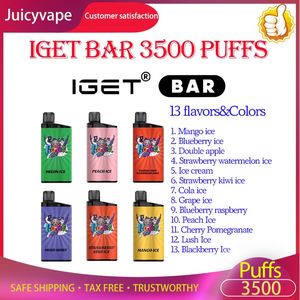 Authentisches IGET BAR 3500 Puffs Einweg-Elektronikzigaretten-Geräteset, Vape-Pod-Starterkit, 12 ml vorgefüllte Kartusche, 1500-mA-Akku. Authentischer Legendenkönig