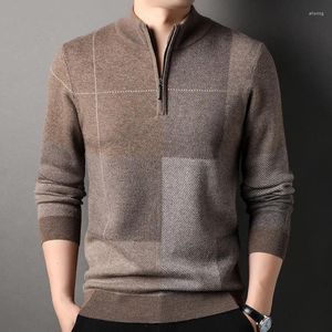 Suéter masculino de luxo suéter de lã outono e inverno engrossado xadrez quente pulôver estilo coreano moda malhas