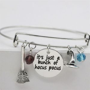 10pcs lot It's Just A Bunch of Hocus Pocus Charm pendant Bangle Hocus Pocus Inspired Halloween bracelet257N