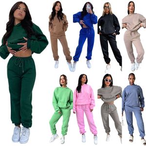 Women Sports Tracksuits Activewear Zwei -Stück -Set 2023 Herbst und Winter Solid Color Long Sleeve Kapuzenfleece Hoodie und Sweat Hosen 2pcs Jogger Suits Outfit