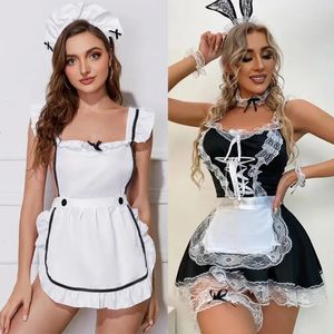 Set sexy donna lingerie babydoll cameriera infermiera cosplay uniforme abito di pizzo intimo porno sexi lenceria erotico 231017