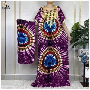 Ethnic Clothing Muslim Summer Woman Short Sleeve African Kaftan Floral Printing Cotton Loose Lady Maxi Islam Casual Dresses With Headscarf