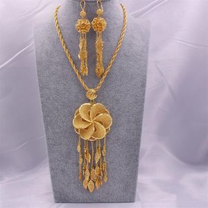 Set di gioielli color oro Dubai 18 carati per donna Collana di orecchini pendenti con collana indiana Etiopia Set regalo per festa di matrimonio in Africa Arabia Saudita268P