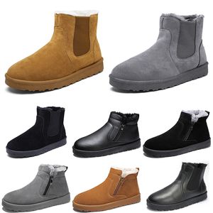 Botas de neve sem marca, sapatos masculinos e femininos de cano médio, marrom, preto, cinza, couro, tendência da moda, algodão ao ar livre, cor 3