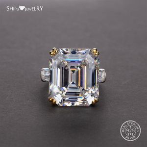 Shipei Natural Rectangle White Pink Sapphire Ring 925 Sterling Silver Sapphire Rings for Women Men Wedding Engagement350Z