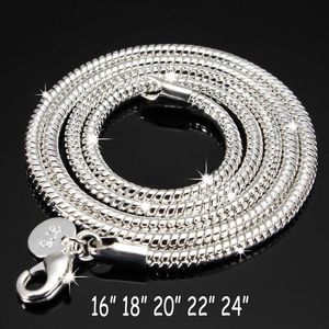 3mm 925 Sterling Kette Silber Schlangenhalskette 16 18 20 22 24 Zoll Massivsilber Karabinerverschluss Halskette Ketten für Damen Schmuck3312