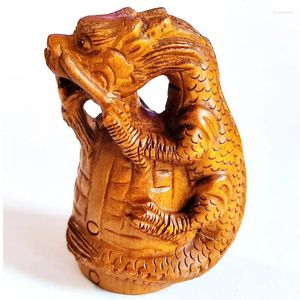 Statuette decorative Y8558 - Netsuke giapponese in legno di bosso intagliato a mano da 2 pollici: drago sulla campana