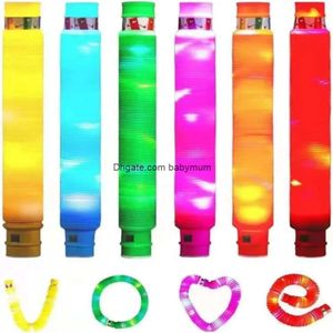 29MM Led Rave Toy Flash Light Up Pop Tubi Bambini Adulti Fidget Pipes Glow Sensory Learning Puntelli Festa di compleanno Decorazioni fai da te