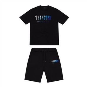 22SS Trapstar New Men's Thirt Shirt Short Sleeve Chenille Tracksuit Black Cotton London Streetwears-2xl2549