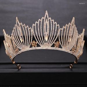 Hårklämmor Barrettes Luxuriou Gold Crown Crystal Rhinestone Big Bridal Wedding Taira Queen Diadem Headpiece Accessories Head Jew257q