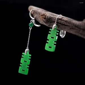 Brincos pendurados jadeite natural jade 925 corrente de prata joias presente sorte páscoa acessórios de casamento feminino ano de halloween