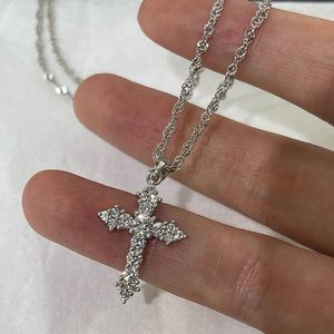 Pendant Necklaces Fashion Clear Rhinestone Silver Color Cross Necklace For Women Accessories Y2k Style Pendants Luxury Designer Jewelry
