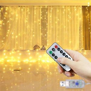 Saiten 3/4/6M USB LED Vorhang 8 Modi Fernbedienung Lichterketten Urlaub Hochzeit Fee Girlande für Schlafzimmer Wohnzimmer Dekor