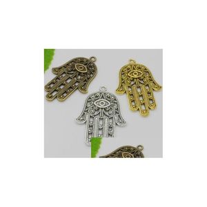 Charms Alloy 50Pcs Vintage Style Bronze Sier Zinc Hamsa Hand Charms Necklace Pendant For Jewelry Making 42X28Mm Jewelry Jewelry Findin Dh2Di