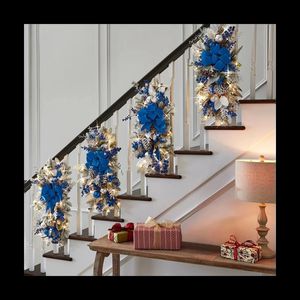 Подарочная упаковка, Рождественская лестница, Рождественская гирлянда для лестницы, двери, камина, окна, на открытом воздухе, в помещении, Рождественский декор, золото 231017