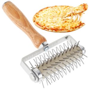 Köksredskap Pizza deg Roller rostfritt stål Hålstillverkare Trähandtag Professionell Pin Puncher Docking Tool Kitchen 231018