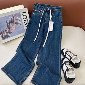 Kvinnors jeans mode märke blå denim raka ben jeans