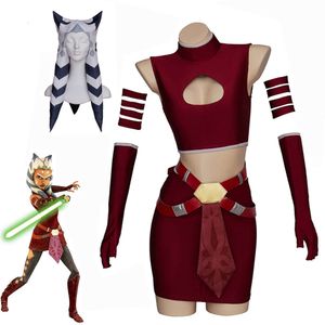 Ahsoka tano cosplay traje feminino halloween carnaval festa traje roupa ahsoka vermelho roupas topo saias chapéu conjunto completo cosplay