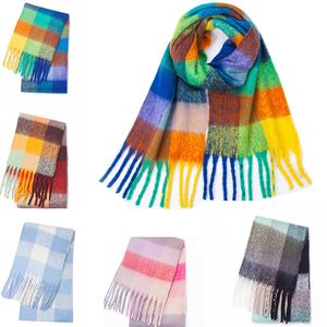 2023 Mode Frauen große Übergröße Plaid Winter Schal Cape Kaschmir längliche klobige flauschige Schals lange Quaste Schal Wrap 49 Farben Großhandel