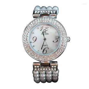 Relógios de pulso moda corrente strass relógio feminino antiderrapante desgaste resistente vendedor requintado mãe de pérola