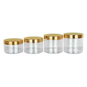 Gold lid plastic wide mouth jar 50ml 60ml 80ml 100ml 120ml 150ml 180ml 200ml transparent PET pot cosmetic packaging bottle