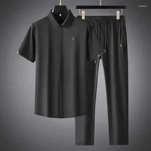 Herren-Trainingsanzüge, Minglu Sommer-nahtlose Polo-Shirts-Sets, hochwertige, kurzärmlige, dünne und seidige sportliche, lässige Herren-Trainingsanzüge