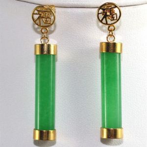 Винтажные женские серьги из зеленого нефрита, висячие позолоченные шпильки из 18-каратного золота, вечерние украшения, новинка 283P