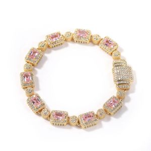 Hip Hop Rame intarsiato Rosa Zircone Bracciale Tennis Uomo Donna Diamante Misto 7 pollici 8 pollici Braccialetti di cristallo Accessori per gioielli281G