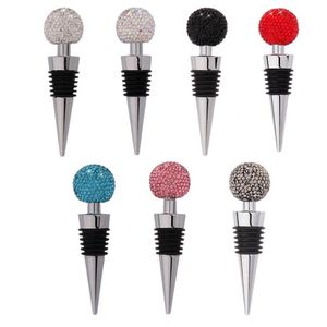 Rhinestone Wine Bottle Stopper Stainless Steel Small Round Ball Crystal Diamond Wine Stoppers Wedding Party Gifts For Bar Tools Accessories SN4487