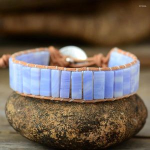 Strand Agate Stone Leather Hand-Woven Armband Europe och USA: s handradsträng