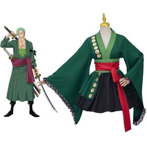 Roronoa Zoro Cosplay Costume Women Lolita Kimono Dress Zoro Kimono Green Set Female Halloween Carnival Party Suit