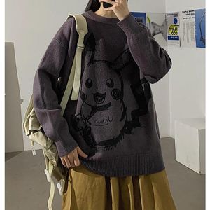 Men's Sweaters Women's Oversize Sweater Cartoon Printed Loose Tops Unisex Couple Vintage Pullover Jumper Winter Warm Lady Knitted