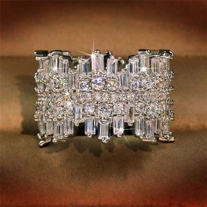 Sparkling Luxury Jewelry Top Sell 925 Sterling Silver Full Princess Cut White Topaz CZ Diamond Gemstones Party Women Wedding Band 282z