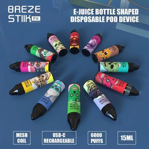 새로운 스타일의 Breze Stiik Fit 6000 퍼프 8ml 주스 리플 링 가능한 일회용 vapes 전기 담배 일회용 포드 6000 퍼프 vapes