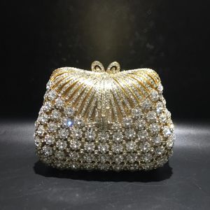 Abendtasche Goldfarbene Blumen-Clutch-Taschen Kristall-Geldbörse Steine Metall-Clutches Kleine Minaudiere-Handtasche Hochzeit 231017