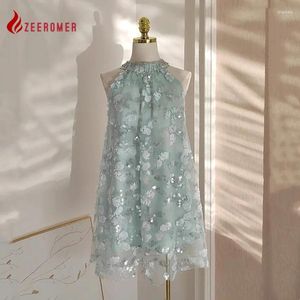 Casual Dresses 2023 Summer French High-End Diamond Sleeveless Hanging Neck Party Princess Dress Women Temperament Luxury Sequins A-line